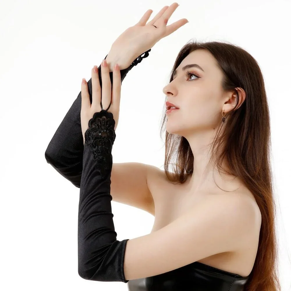 Women's Black 1 Long Gloves Accessories Fingerless Role Playing Evening Dress